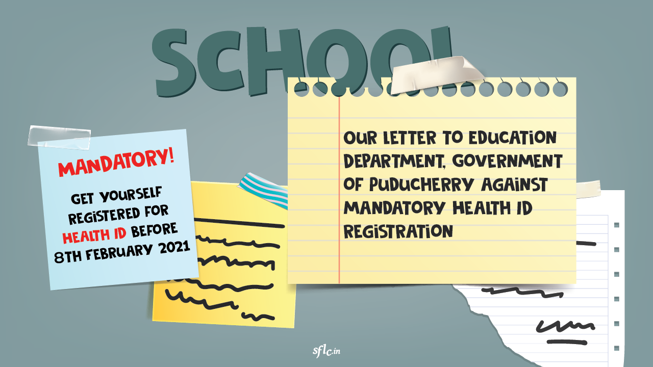 Our letter to Education Department, Government of Puducherry against mandatory Health ID registration